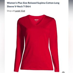 Lands’ End Women's Plus Size Relaxed Supima Cotton Long Sleeve V-Neck T-Shirt